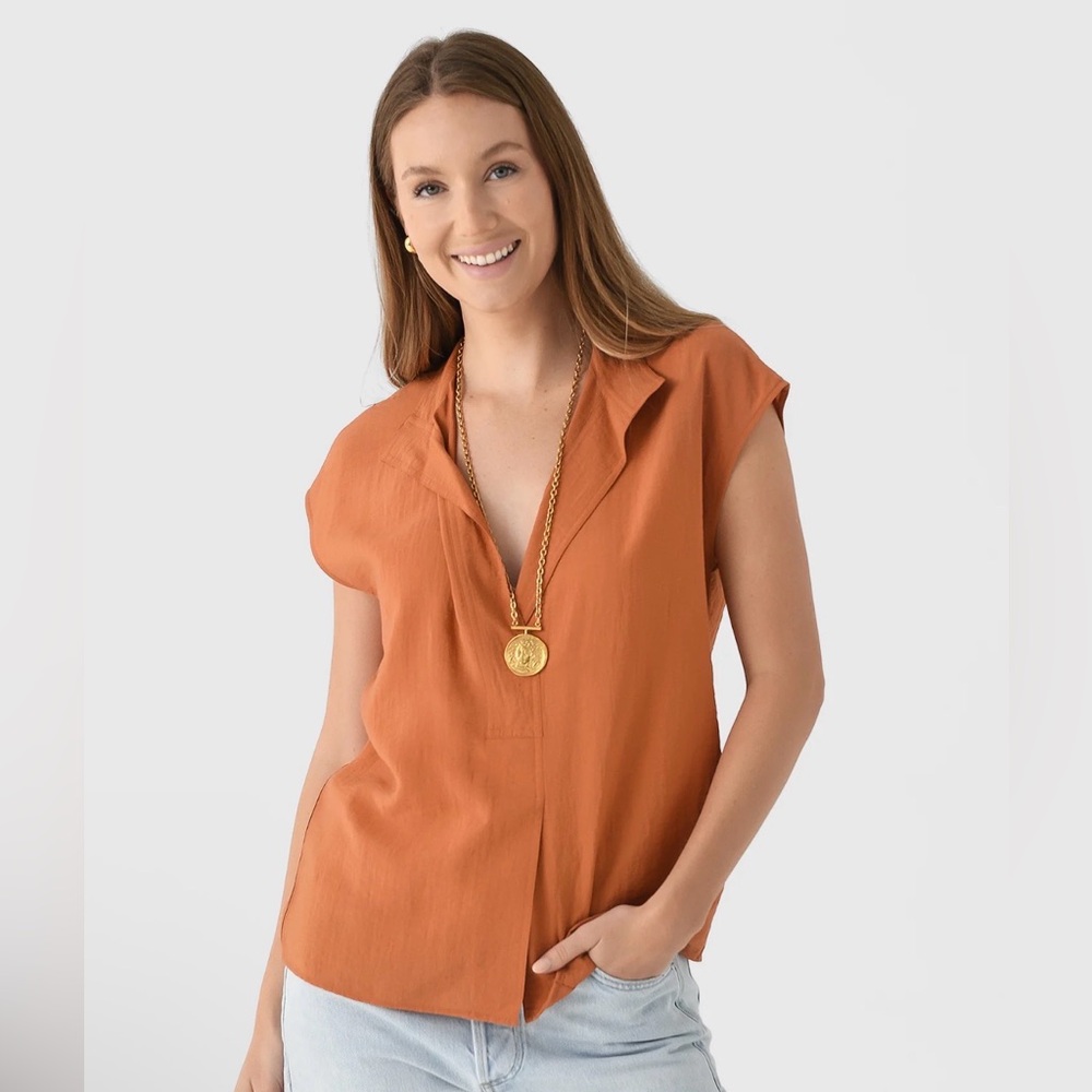 Vince Women‘s Voile Cap Sleeve Blouse In Color Dusk Ember Size Xlarge